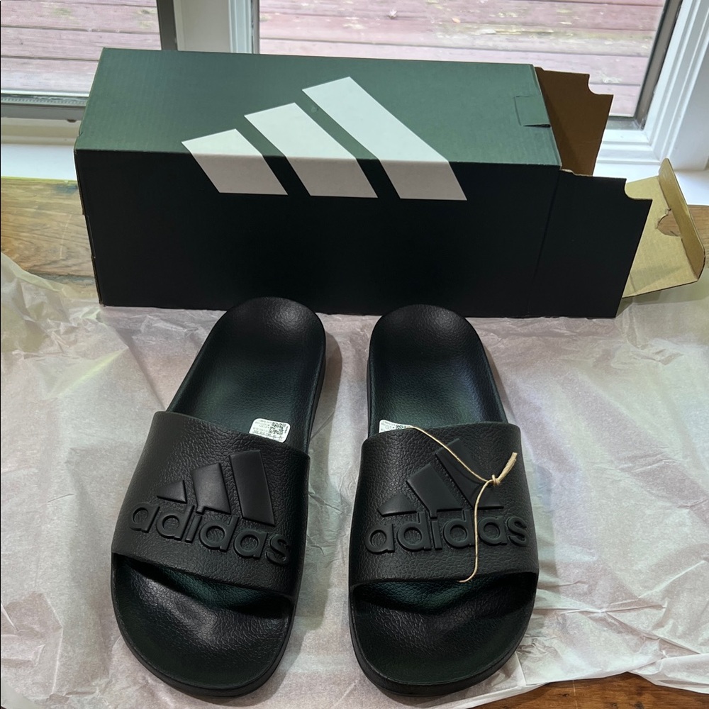 Men Adidas Black Logo Slide Sandals